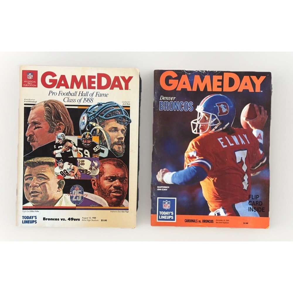 2 Vtg NFL Game Day Programs 1988 Denver Broncos John Elway 1989 Hall of Fame